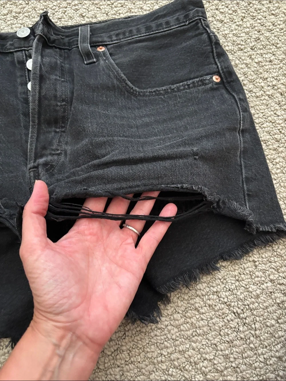 Levi's Black Distressed Cutoff Denim Shorts